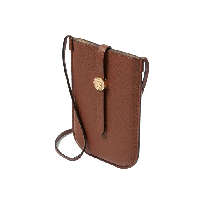 Burberry Grained Leather Cell Phone Pouch Shoulder Bag Crossbody Bag Unisex Tan-1