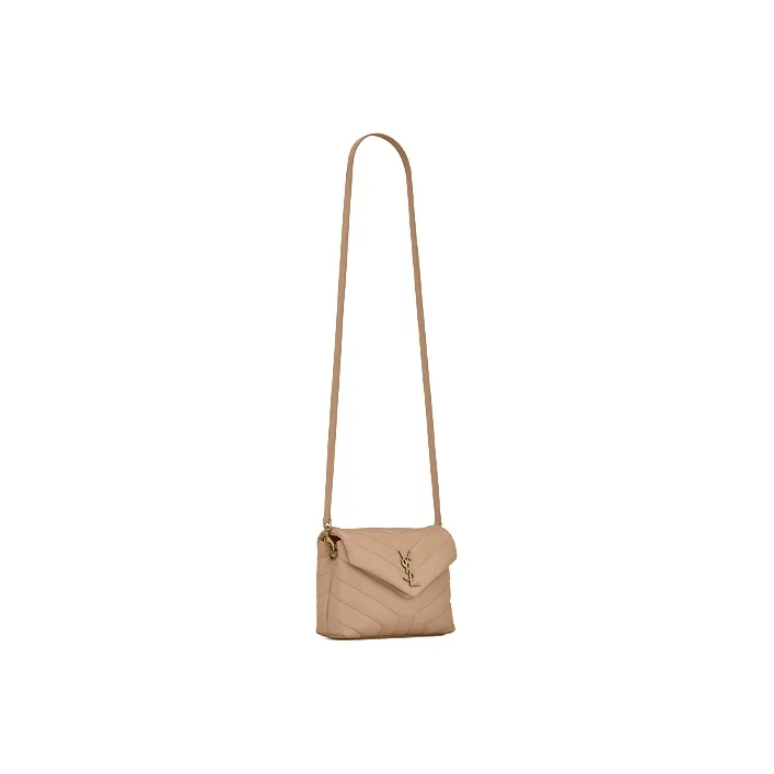 SAINT LAURENT Quilted Leather Crossbody Bag, Shoulder Bag Women's Dark Beige-2