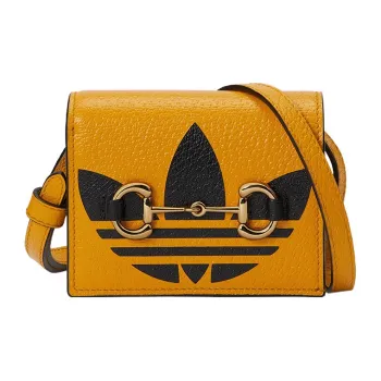 GUCCI Adidas Leather Wallet, Card Holder, Shoulder Bag Unisex Yellow