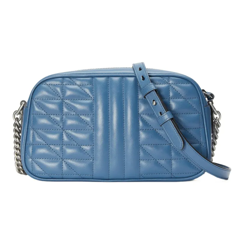 GUCCI GG Marmont Leather Camera Bag, Shoulder Bag, Crossbody Bag Women's Blue-2