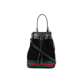 GUCCI Ophidia Webbing And Leather Bucket Bags Shoulder Bag Crossbody Bag Handbag Small Size Women's Black