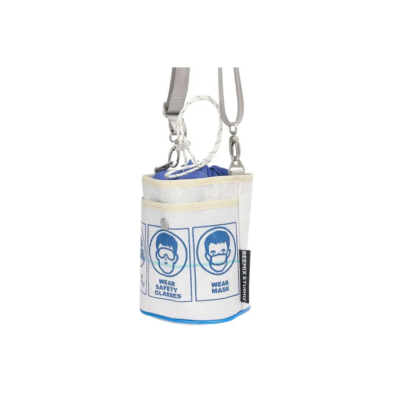 REEMIX STUDIO PVC Bucket Bag Cylinder Bag Crossbody Handbag Regular Unisex Black White/Blue White-1