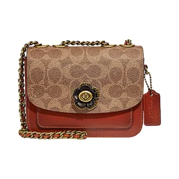 COACH Madison Calfskin Patchwork Leather Small Square Bag Shoulder Bag Crossbody Bag Women's Brown With Monogram