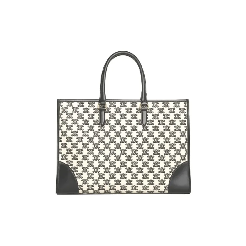 CELINE Embroidered Fabric Tote Bag Shopping Bag Handbag Shoulder Bag Women's Black-2