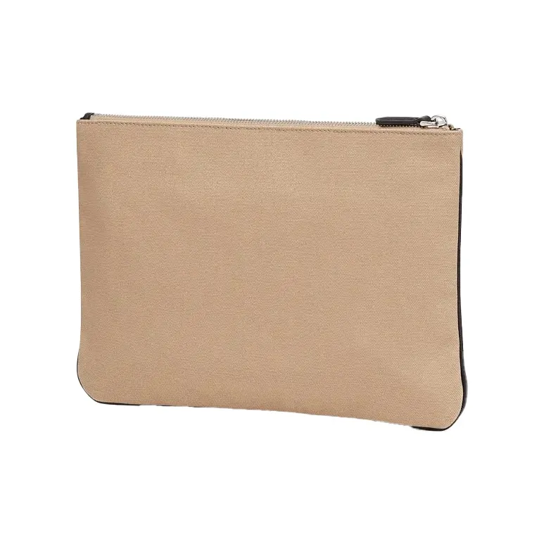 FENDI Cotton Canvas Bag Clutch Men's Beige-1