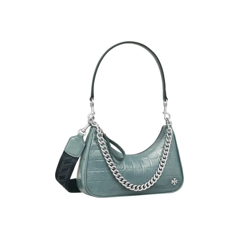 TORY BURCH MERCER Patent Leather Shoulder Bag Women's Heavy Rain Blue-1