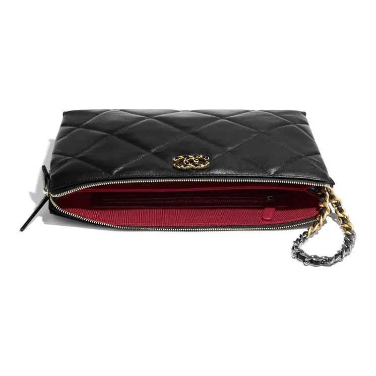CHANEL 19Bag Goatskin Clutch Women's Black-3