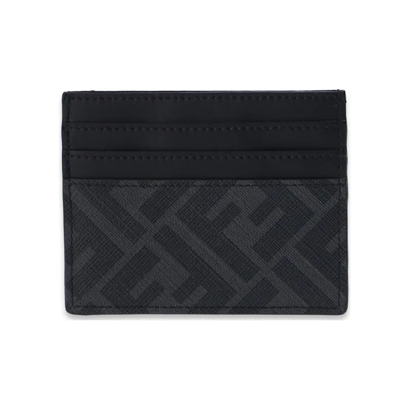 FENDI Coated Canvas With Leather Card Holder Card Holder Men's Black Gray-4