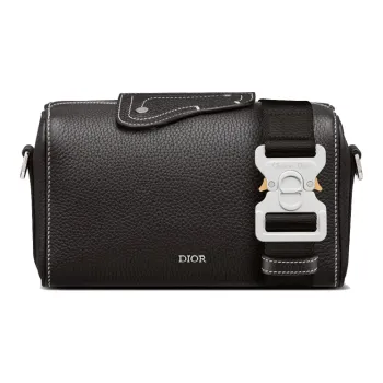 DIOR Grained Calfskin Saddle Bag Cylinder Bag Shoulder Bag Crossbody Bag Men's Black
