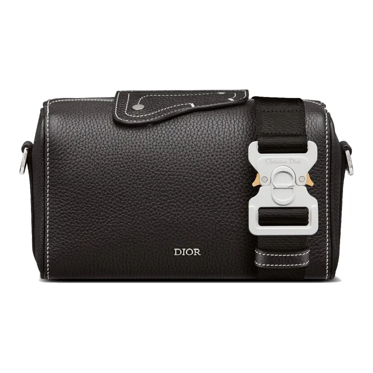 DIOR Grained Calfskin Saddle Bag Cylinder Bag Shoulder Bag Crossbody Bag Men's Black-0