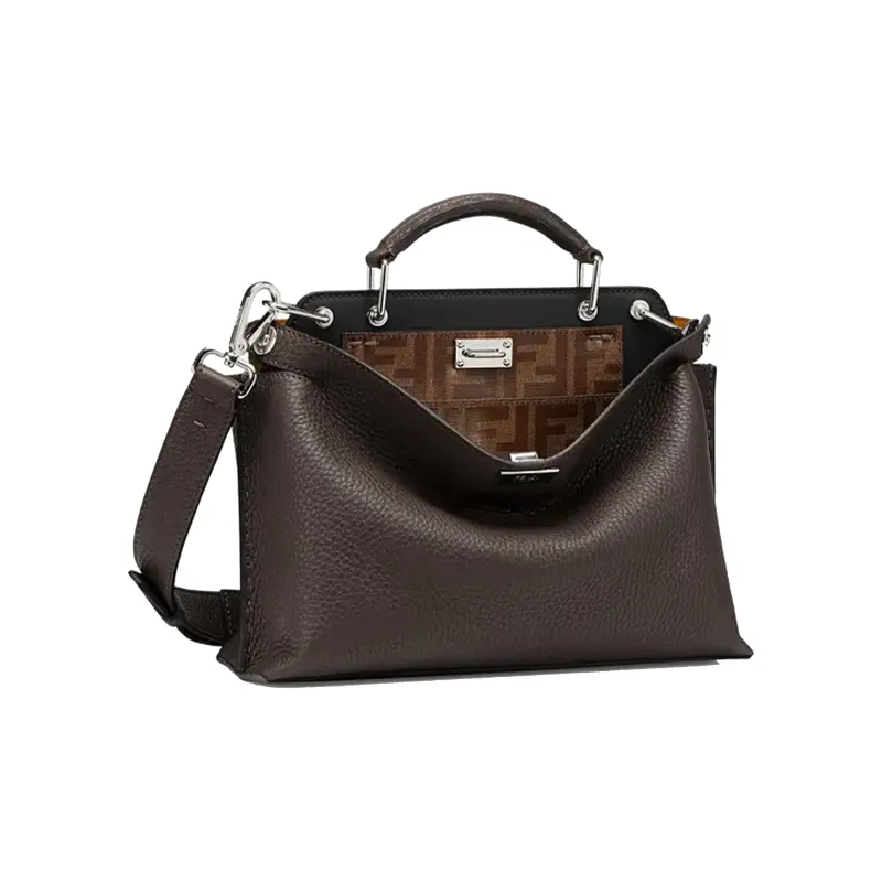 FENDI Peekaboo Embossed Leather One Shoulder Handbags Men's Brown-1