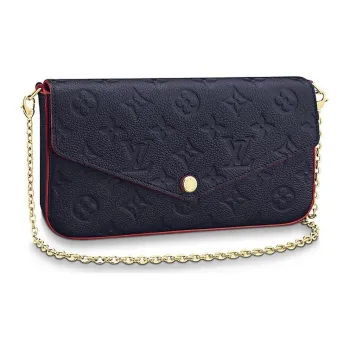 LOUIS VUITTON Pochette Félicie Soft Grain Cow Leather Shoulder Bag, Crossbody Bag Regular Women's Deep Sea Blue & Red