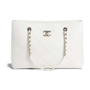 CHANEL Cow Leather Tote Bag, Shopping Bag, Handbag, Shoulder Bag Trumpets Unisex White