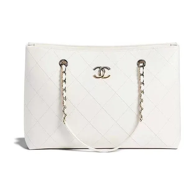 CHANEL Cow Leather Tote Bag, Shopping Bag, Handbag, Shoulder Bag Trumpets Unisex White-0