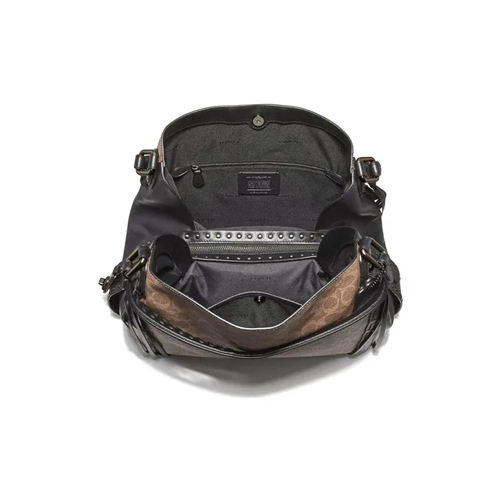 COACH Edie PVC Classic Monogram Fringe One Shoulder Crossbody Handbag Crossbody Bag Tubas Women's Brown-2