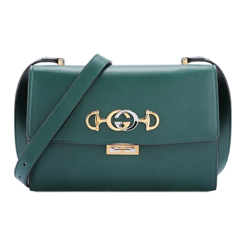 GUCCI Zumi Smooth Leather Crossbody Bag Shoulder Bag Women's Green-0