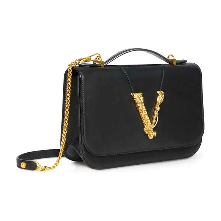 VERSACE Virtus Leather Shoulder Bag Crossbody Bag Women's Black-1