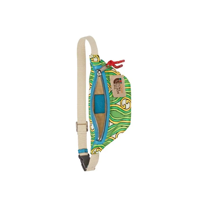 GUCCI The North Face Collaboration Nylon With Leather Fanny Pack Unisex Green Blue-5