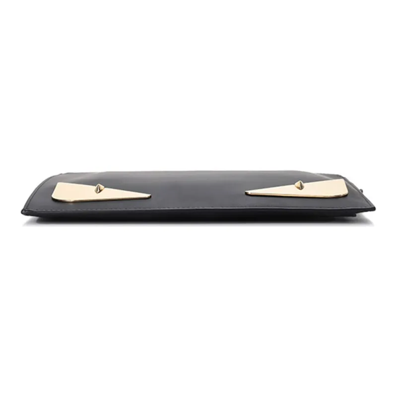 FENDI Calfskin Wristband Clutch Men's Black & Gold-4