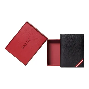 BALLY Calfskin Passport Clip Leather Clip Gift Box Included Men's Black