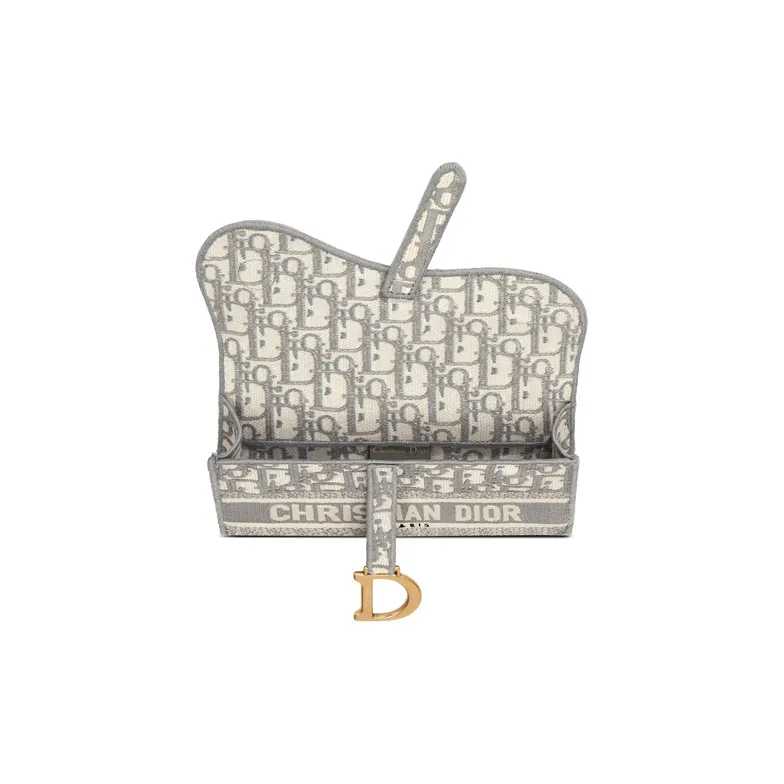 DIOR Embroidered Leather Saddle Bag Handheld Shoulder Bag Crossbody Bag Regular Women's Gray-3