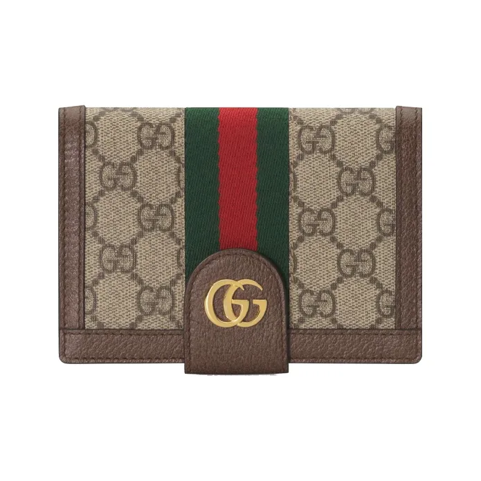 GUCCI Canvas With Leather Passport Holder Unisex Ebony/Brown-0