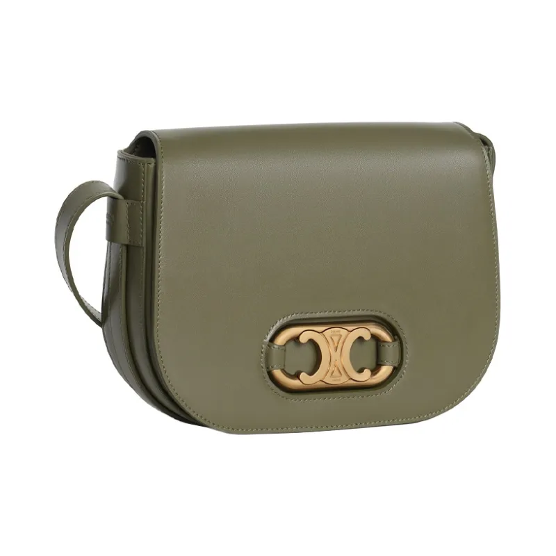 CELINE Triumph Gate Triomphe Cow Leather Handbag Shoulder Bag Crossbody Bag Medium Size Women's Candy Color/Army Green-1