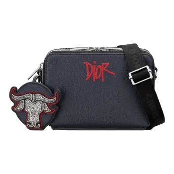 DIOR Shawn Collaboration Grained Calfskin Handheld Crossbody Bag Shoulder Bag Men's Navy