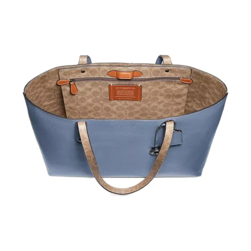 COACH Central Leather Tote One Shoulder Large Capacity Handbag Large Size Women's Haze Blue Morandi Color-2