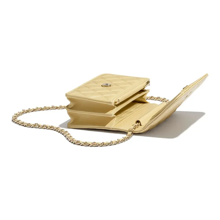 CHANEL WOC Lambskin And Gold Metal Shoulder Bag Mini Women's Yellow-2