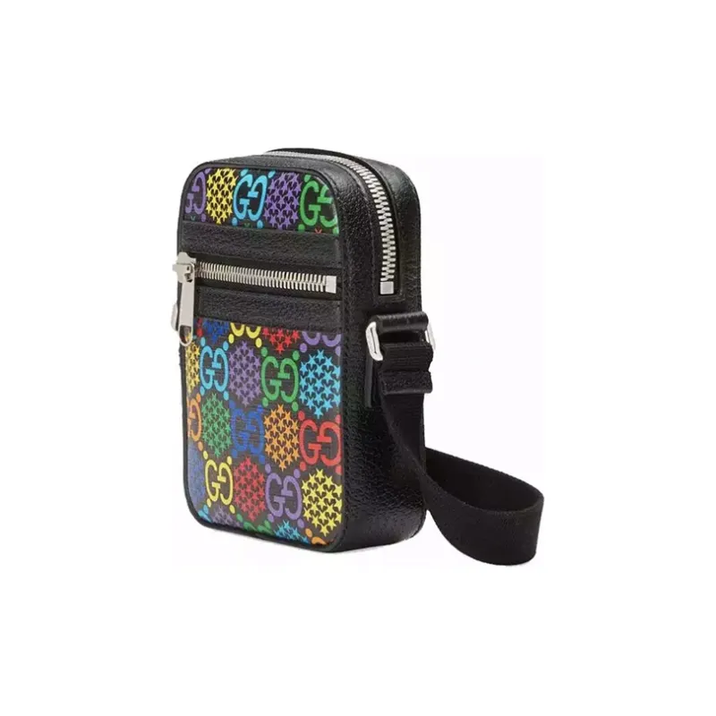 GUCCI Canvas With Leather Camera Bag Shoulder Bag Crossbody Bag Unisex Black & Multicolor-2