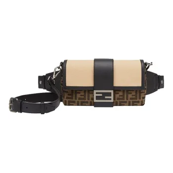 FENDI Baguette Cow Leather Baguette Bag, Fanny Pack, Sling Bag, Shoulder Bag, Crossbody Bag Men's Brown/Beige