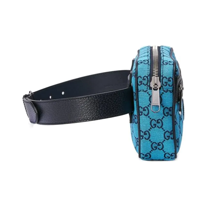 GUCCI GG Multicolor Canvas With Leather Canvas Bag Sling Bag Fanny Pack Unisex Blue/Dark Blue-2