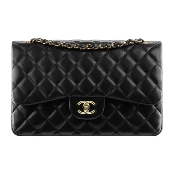 CHANEL Lambskin Flap Bag, Crossbody Bag, Shoulder Bag Extra Large Unisex Black