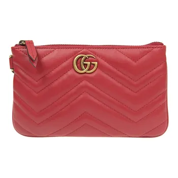 GUCCI GG Marmont Embossed Leather Clutch Folder Coin Purse Women's Red