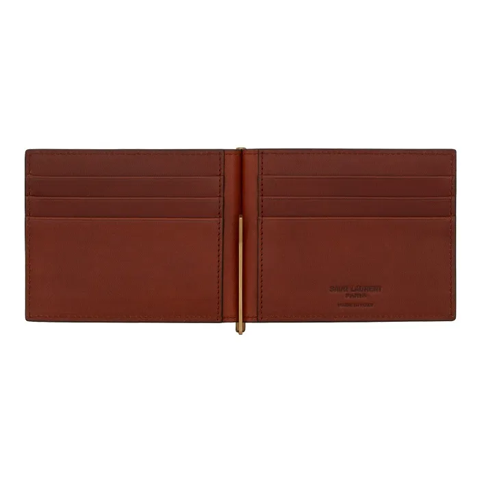 SAINT LAURENT Monogram Coated Canvas With Leather Wallet Men's Chestnut-4
