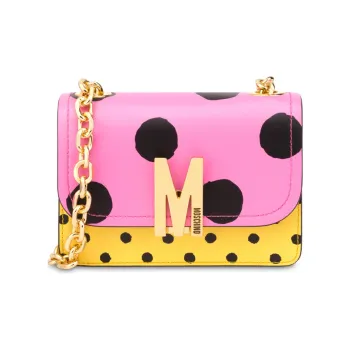 MOSCHINO Cow Leather Shoulder Bag Women's Pink Yellow