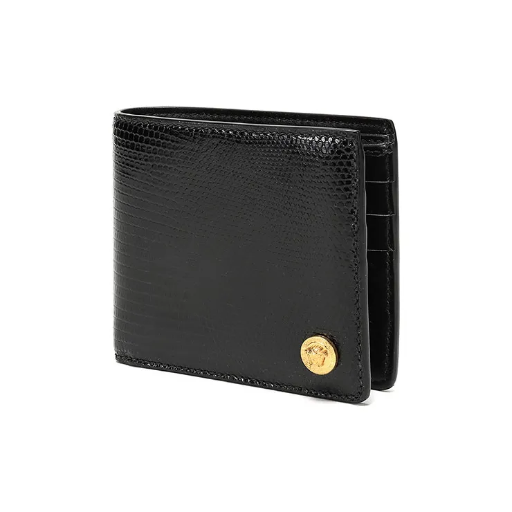 VERSACE Leather Money Clip Coin Purses Wallets Men's Black-1