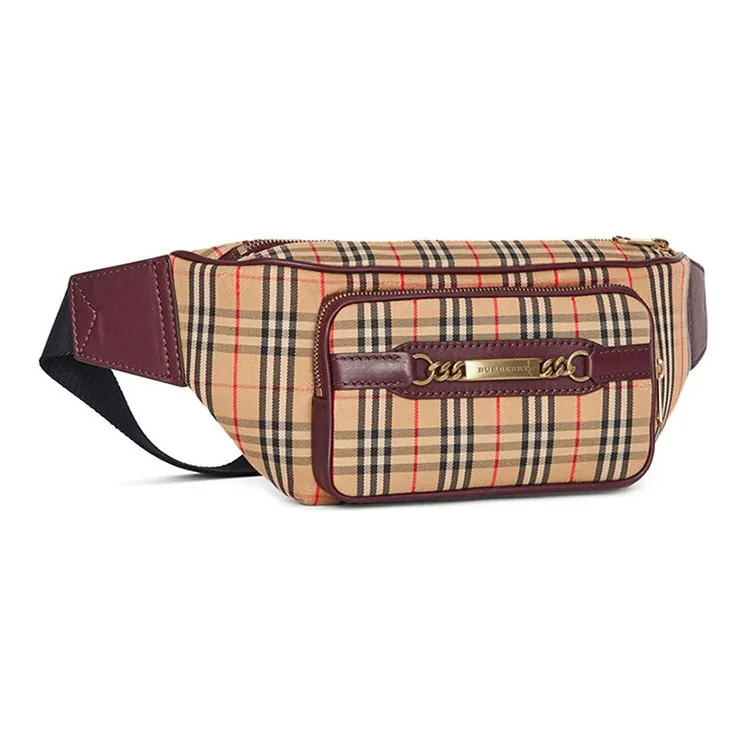 Burberry Cow Leather Crossbody Backpack Fanny Pack Large Size Men's Red Plaid-1