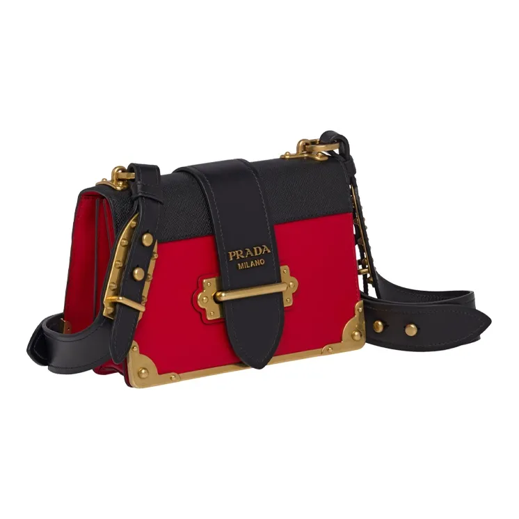 PRADA Cahier Cow Leather Shoulder Bag Crossbody Bag Women's Red/Black-1