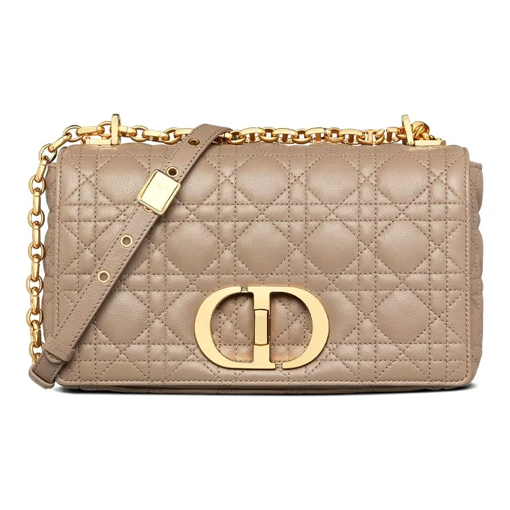 DIOR Caro Wicker Pattern Cow Leather Shoulder Bag Crossbody Bag Medium Size Women's Warm Taupe Gray-0