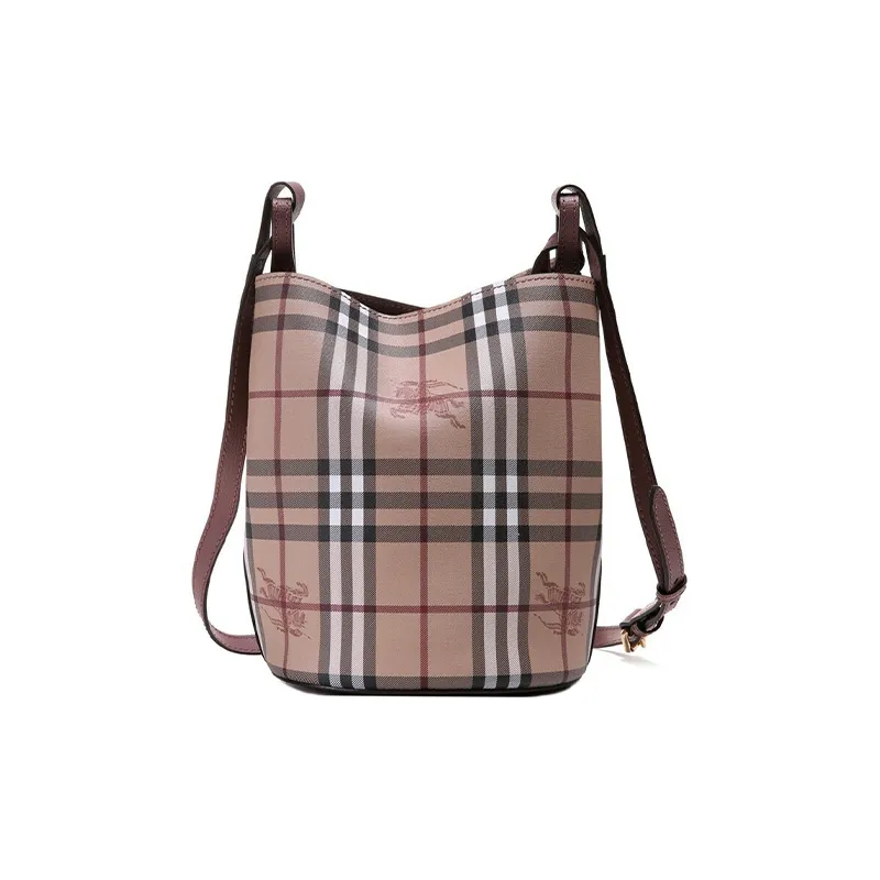 Burberry Small Lorne Haymarket Check Bucket Bag Light Elderberry-3