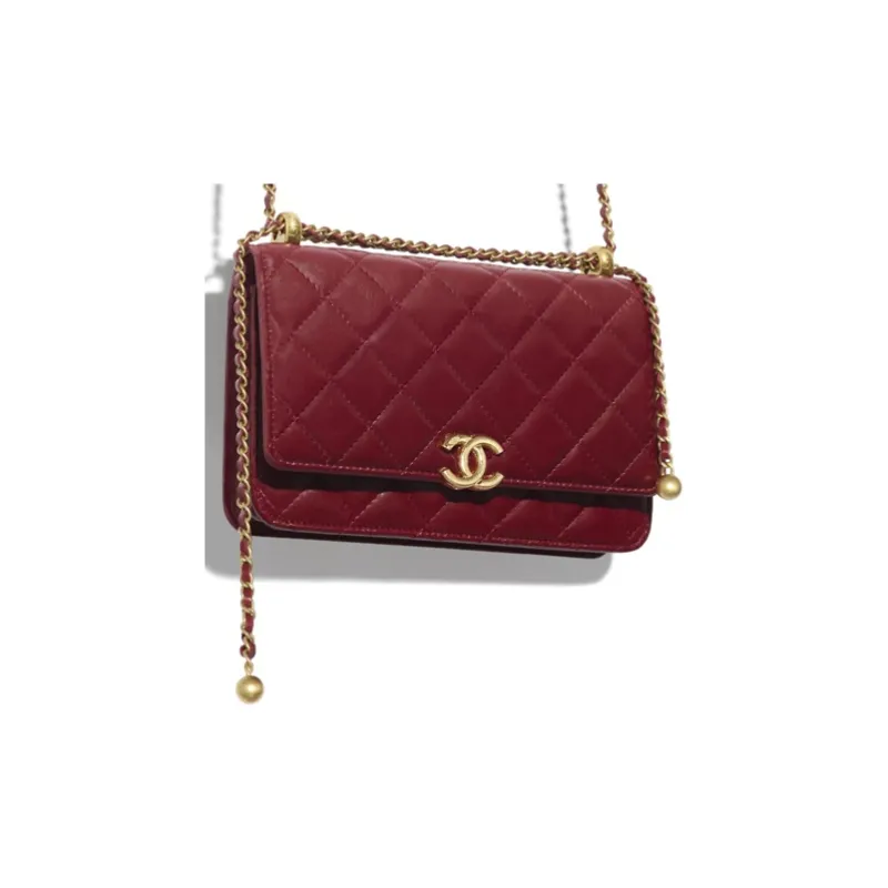CHANEL WOC Calfskin & Metal Wallet On Chain, Shoulder Bag, Crossbody Bag Women's Burgundy-2