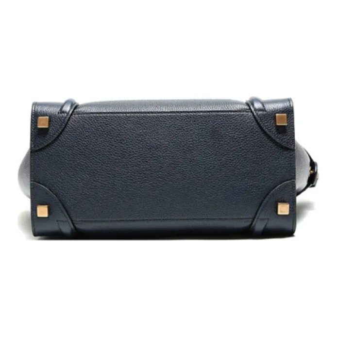 CELINE Luggage Cow Leather Handbags Shoulder Bag Crossbody Bag Extra Small Women's Marine Blue-3