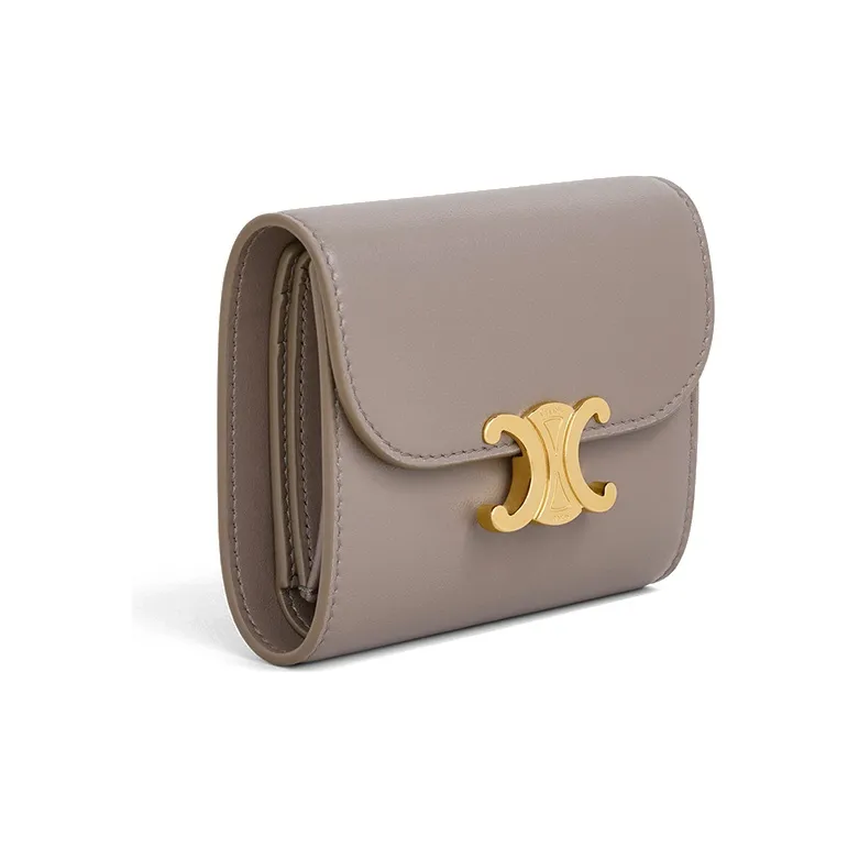 CELINE Triumph Gate Triomphe Calfskin Card Holder Wallet Women's Gray-1