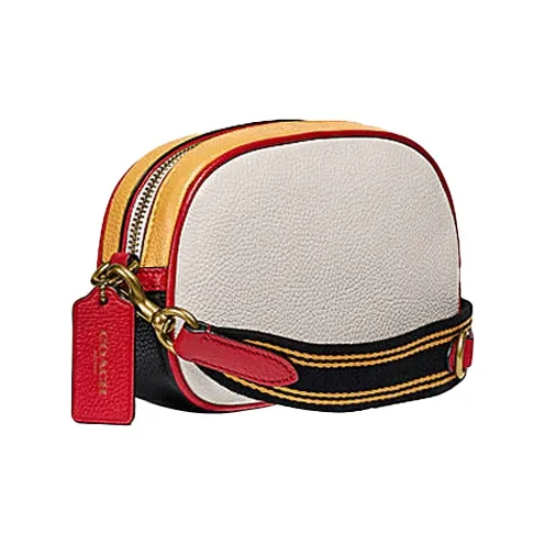 COACH Disney Mickey Collaboration Leather Shoulder Bag Camera Bag Crossbody Bag Small Size Women's White & Red-1