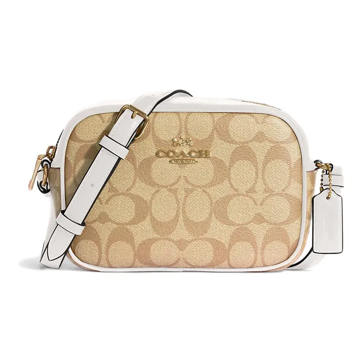 COACH Camera Canvas With Leather Camera Bag Shoulder Bag Crossbody Bag Small Size Women's White & Khaki Monogram-0