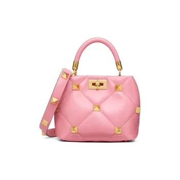 Valentino Roman Stud Sheepskin Leather Shoulder Bag Crossbody Bag Handbag Small Size Women's Pink