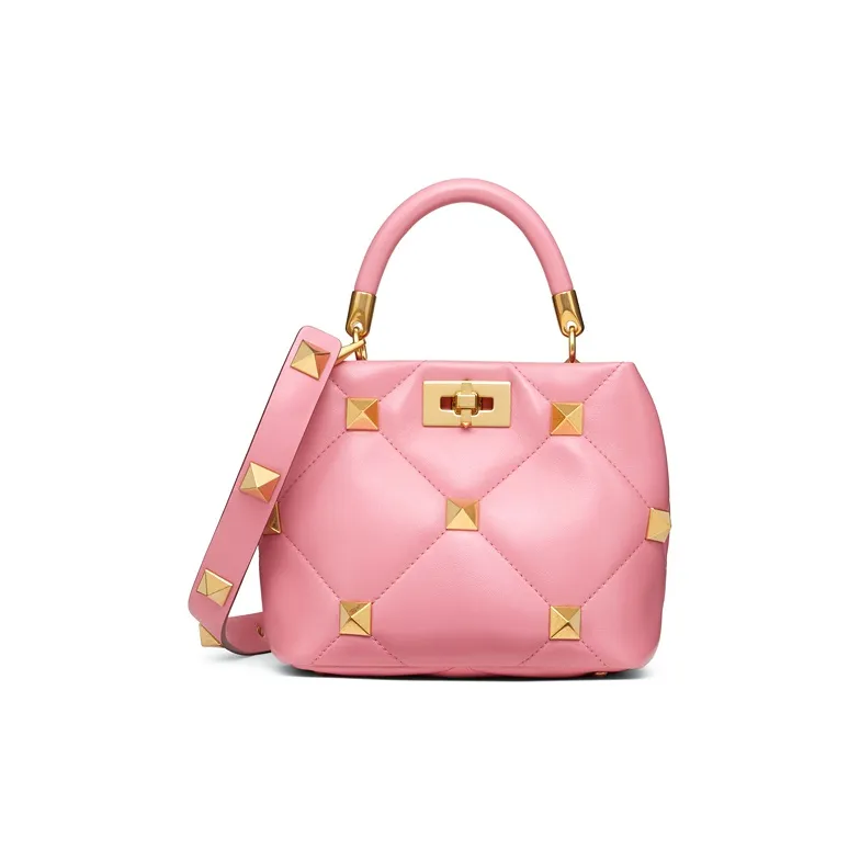 Valentino Roman Stud Sheepskin Leather Shoulder Bag Crossbody Bag Handbag Small Size Women's Pink-0