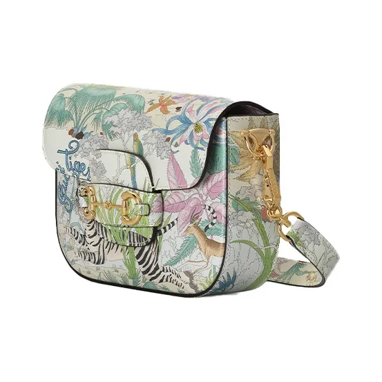 GUCCI Horsebit 1955 Leather Saddle Bag Shoulder Bag Crossbody Bag Mini Women's White/Multicolor-1